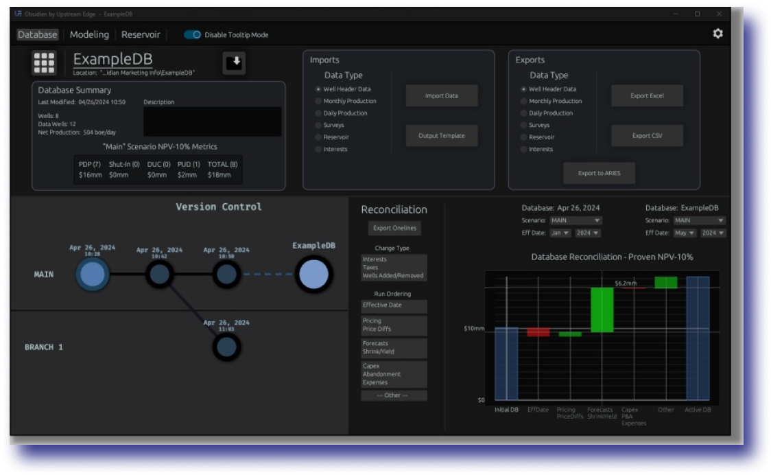 Reconciliation and Version Control Screenshot